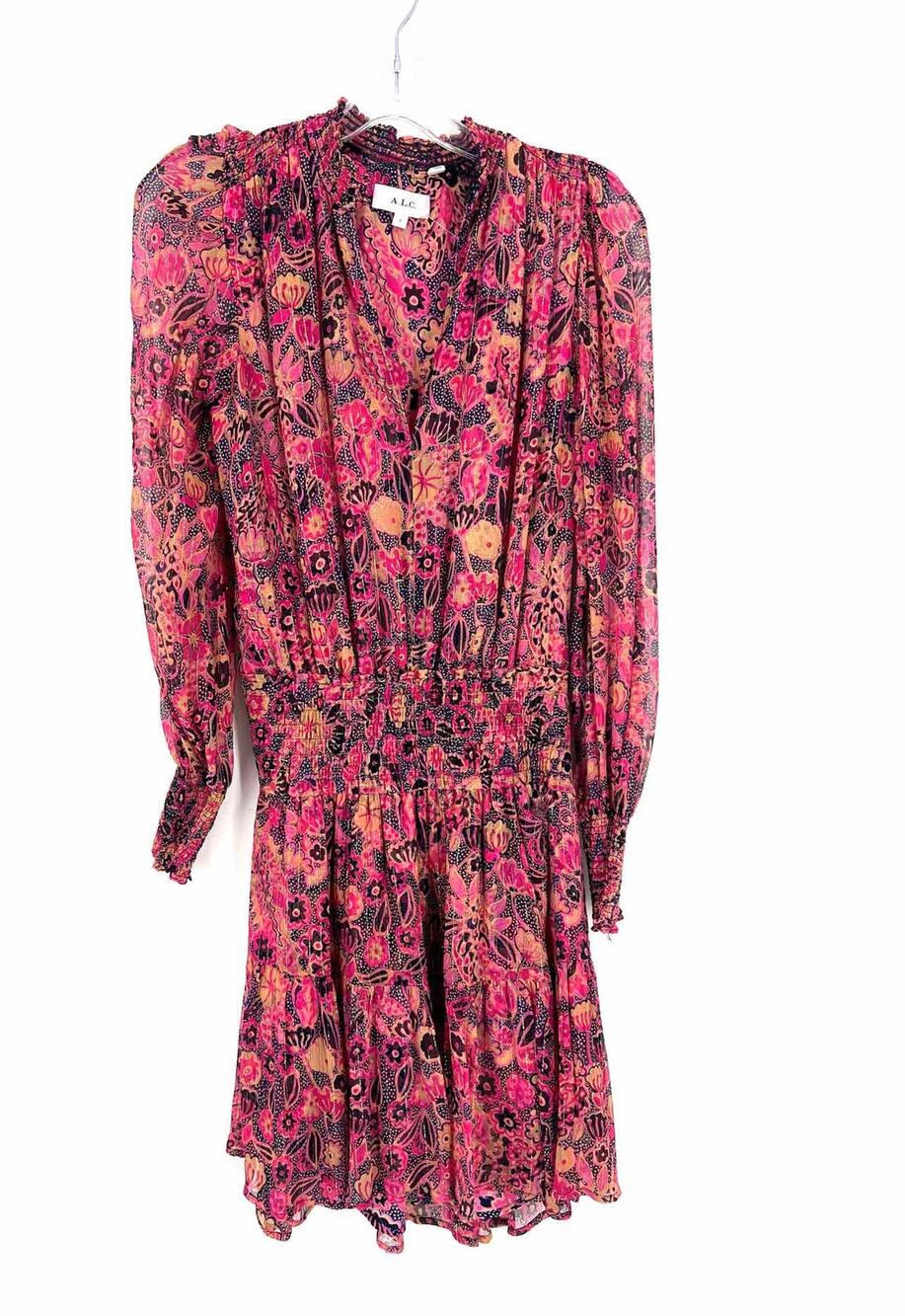 ALC Size 4 Fuchsia/Navy Floral Silk Blend Designer Dress